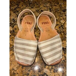 Pons Classic Style Textile Brown Stripes Avarca Sandals Sz 38